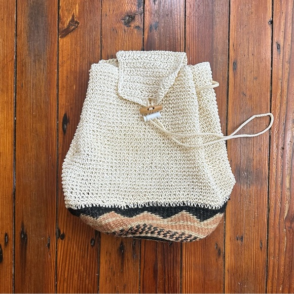 NWOT Vintage 90s handmade African basket bottom woven backpack
